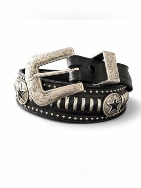 VINTAGE!!🔥 1996 Noona Belt Co Black Leather Western Texas Stars Size 32